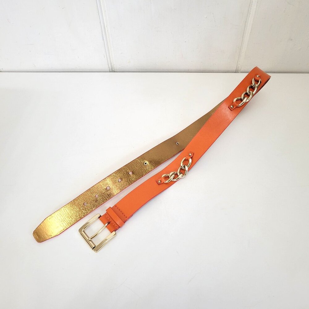 Michael Kors Orange Leather Belt with Gold Chain - Picture 5 of 5